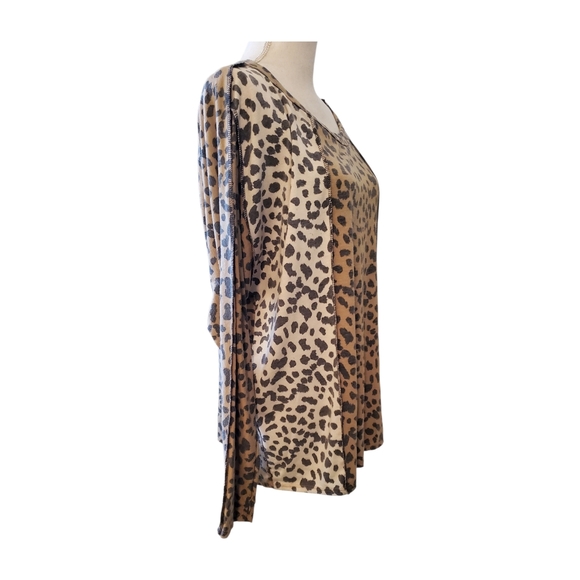 BiBi Leopard Print Color Block Jersey Knit Long Sleeve Top Tan Black Size L - Picture 4 of 6